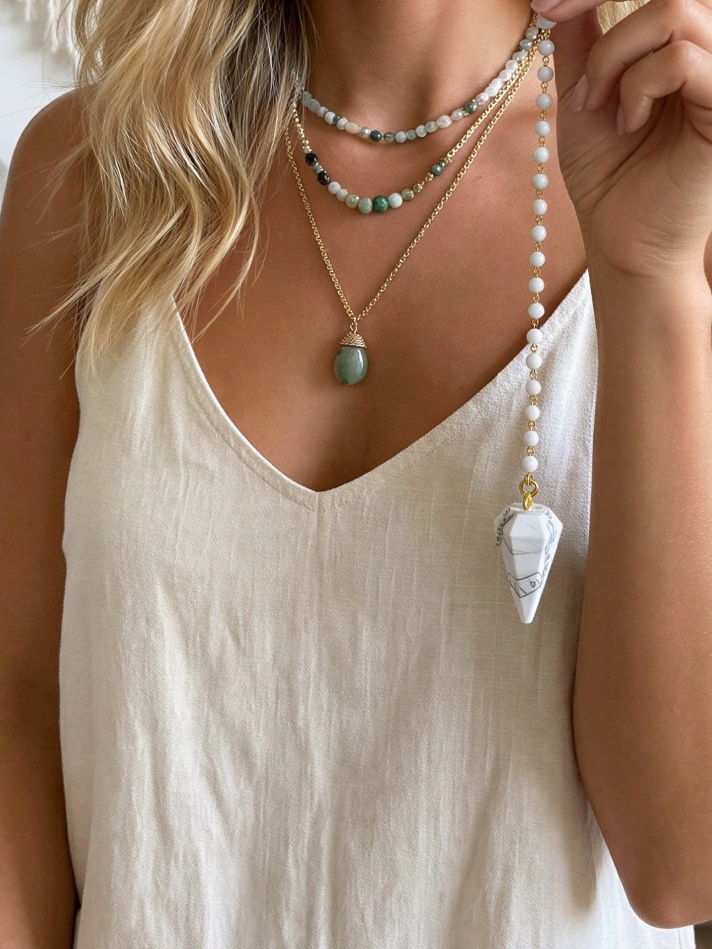 Divine Alignment: White Howlite & Gold Dowsing Pendulum